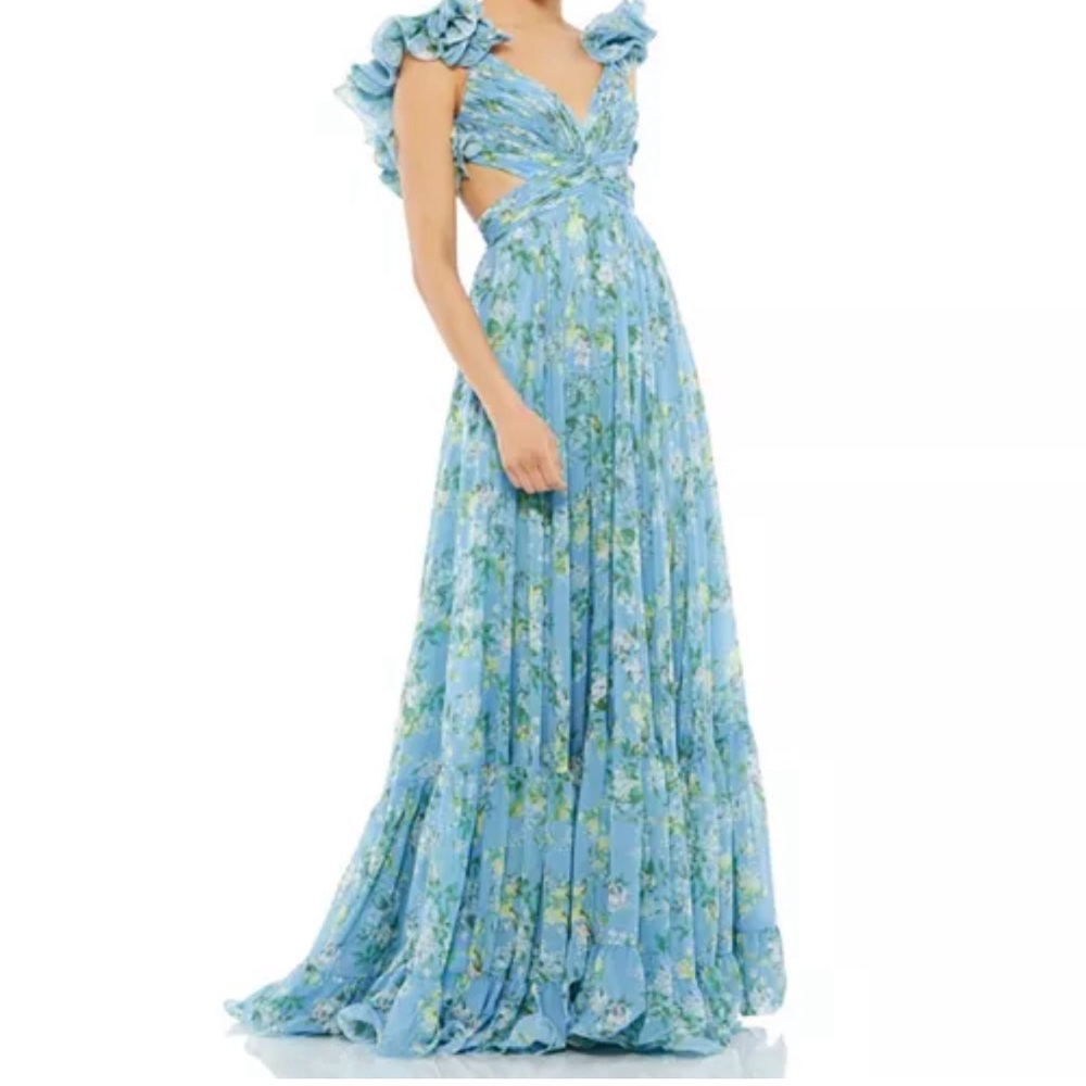 Women's Ruffle Tiered Floral Cut-Out Chiffon Gown Size 8 NWOT